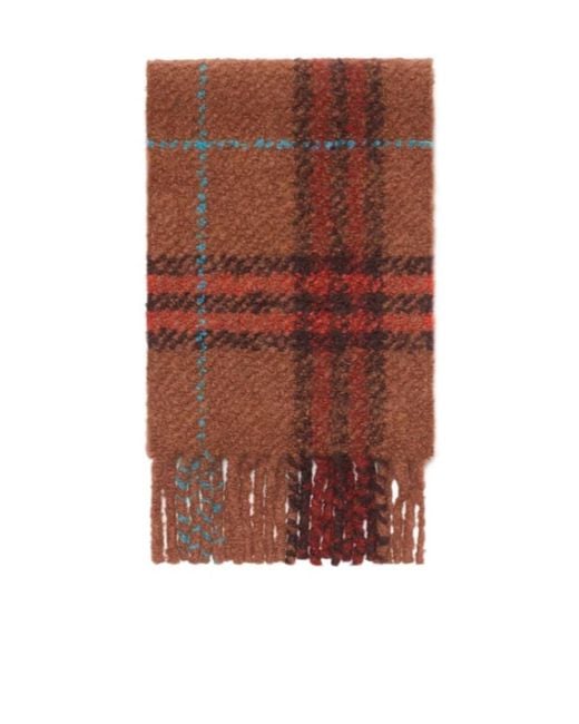 Burberry Brown Check Fringed Bouclé Scarf