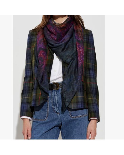 Etro Blue Modal And Cashmere Shawl With Degradé Motif