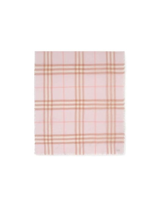 Burberry Pink Wide Check Fringed-Edge Scarf