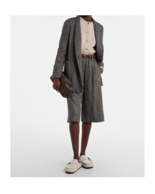 Brunello Cucinelli White Shearling-Lined Suede Slippers