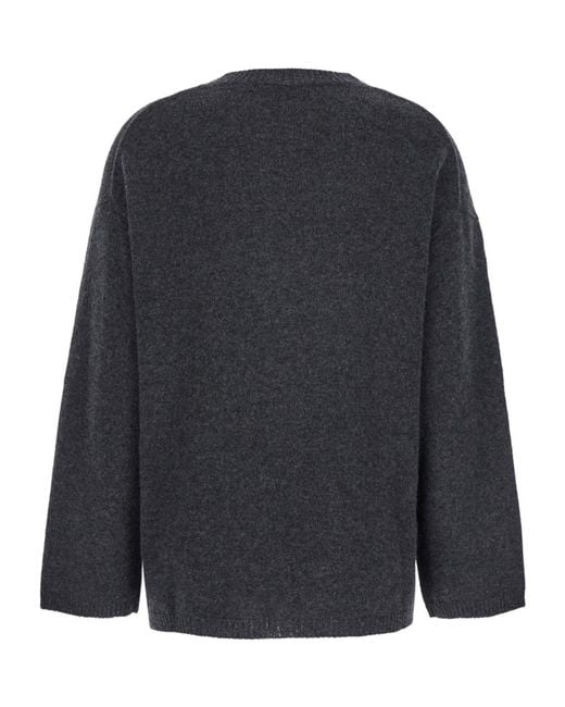 Allude Black Relaxed Crewneck Pullover Sweater