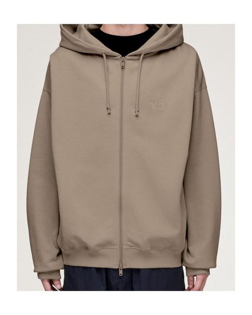 Y-3 Natural Zip-Up Drawstring Hoodie for men