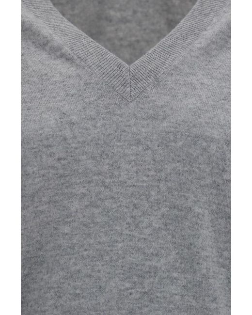 Brunello Cucinelli Gray V-Neck Cashmere Sweater