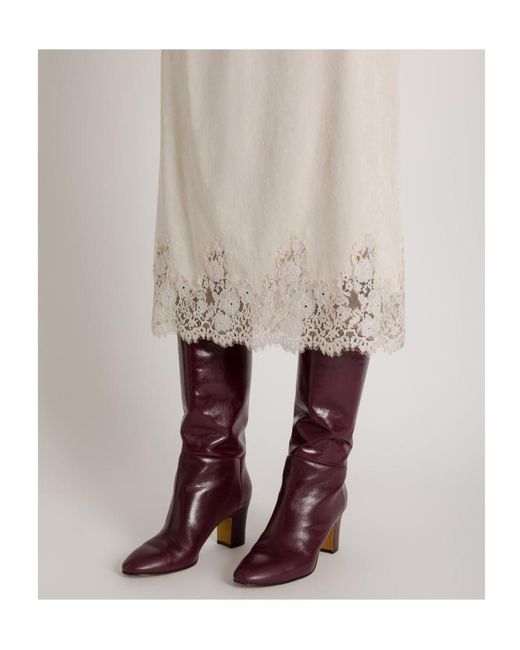Alberta Ferretti White Straight Midi Skirt With Lace Trim