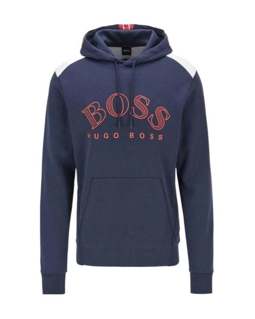 Boss Blue Long-Sleeved Hooded Sweatshirt for men