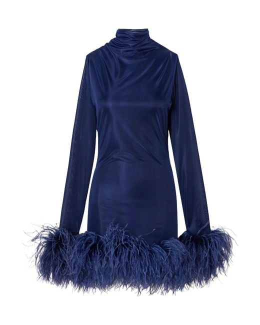 16Arlington Blue Luna Feather-Trimmed Stretch-Jersey Turtleneck Mini Dress