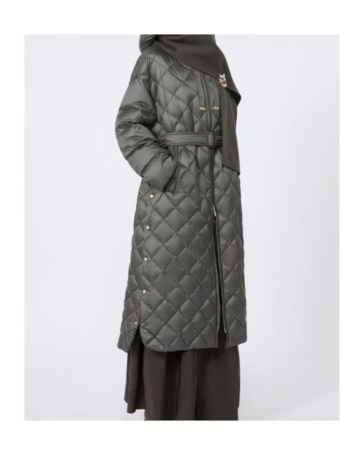 Max Mara Gray Long Quilted Down Jacket