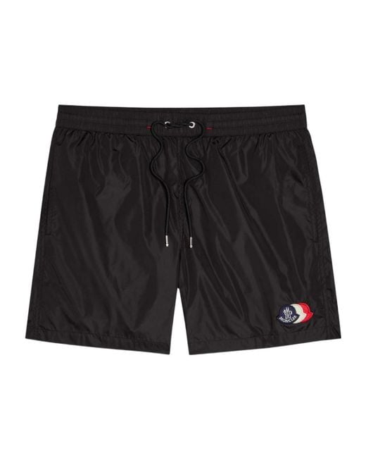 Moncler Black Elastic Waist Swim Trunks for men
