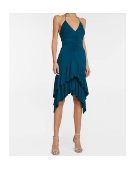 Alexandre Vauthier Blue Jersey Halterneck Midi Dress