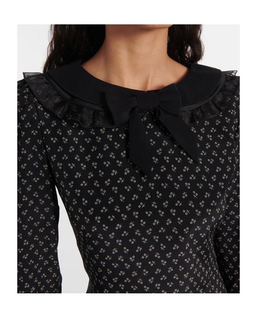 Alessandra Rich Black Floral Printed Silk Minidress