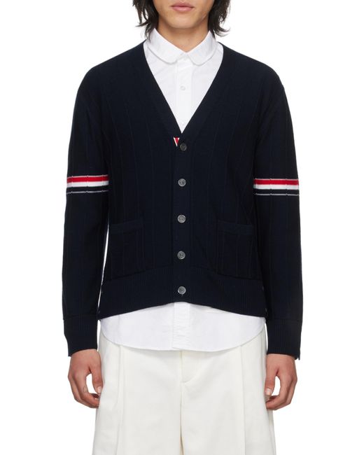 Thom Browne Blue Stripped Buttoned Cardigan for men