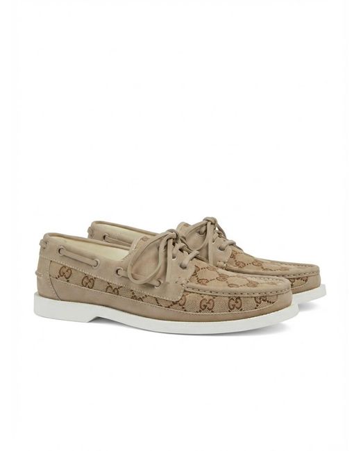 Gucci Brown Gg Supreme Monogrammed Boat Loafers for men