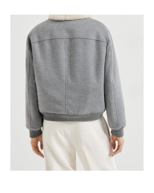 Brunello Cucinelli Gray Cashmere And Alpaca Bomber Jacket