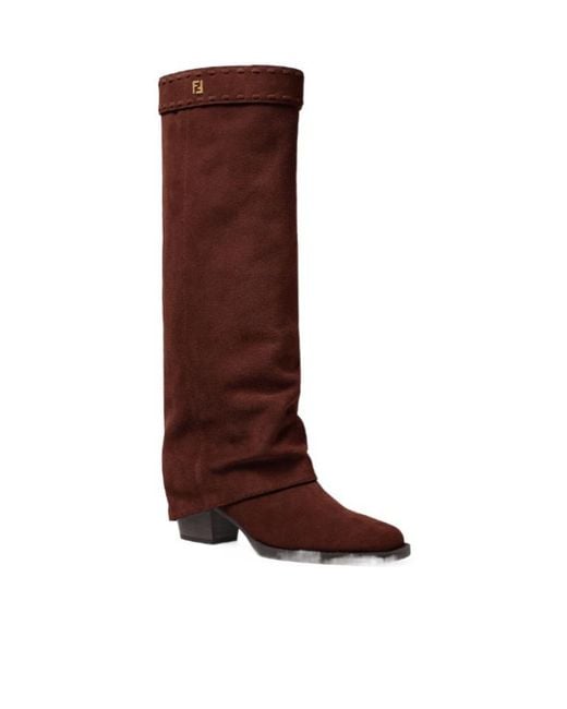 Fendi Brown Minerva Square-Toe Boots