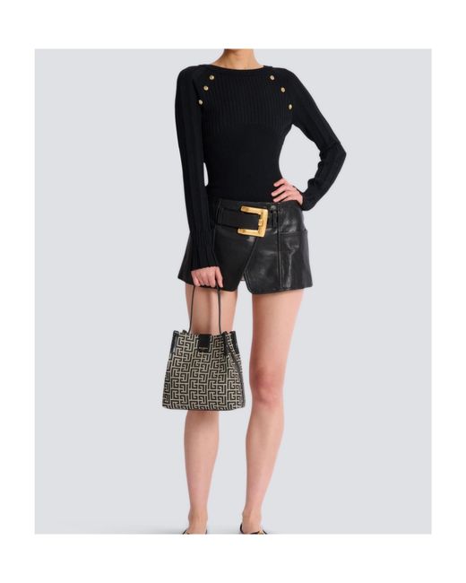 Balmain Black Jacquard Release Bucket Bag