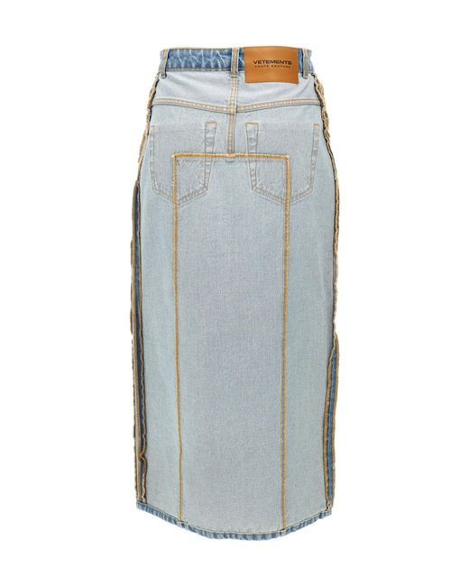 Vetements Blue Inside-Out Denim Midi Skirt