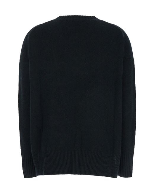 Allude Black Crewneck Sweater With Dropped Shoulders