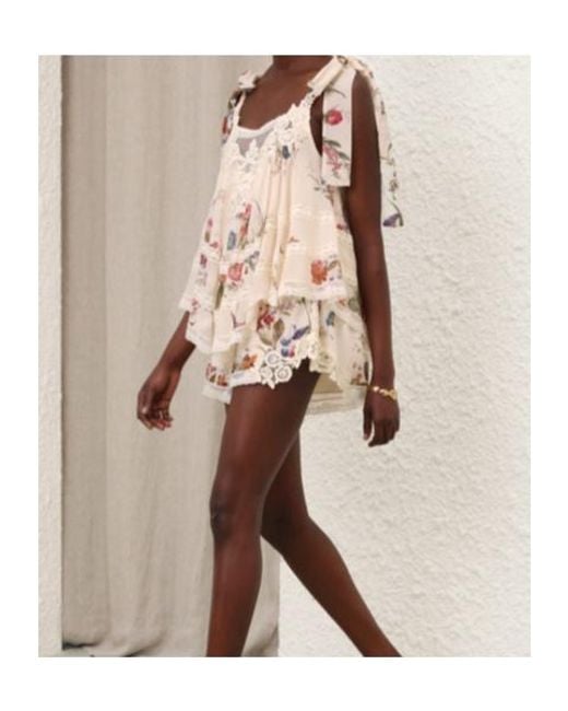 Zimmermann Pink Floral Lace-Trim Mini Dress