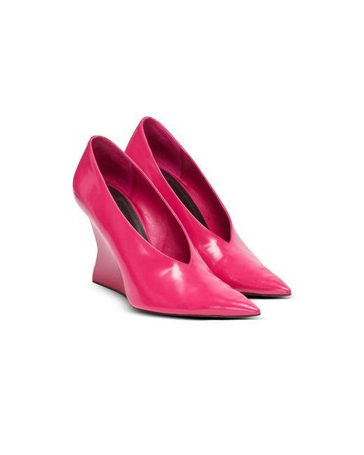 Balmain Pink Shiny Lambskin Wedge Pumps