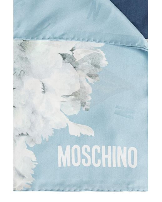 Moschino Blue Floral Printed Satin Scarf for men