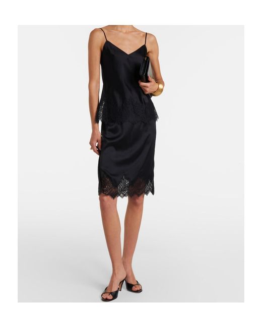 Nili Lotan Black Thea Lace-Trimmed Silk Midi Skirt