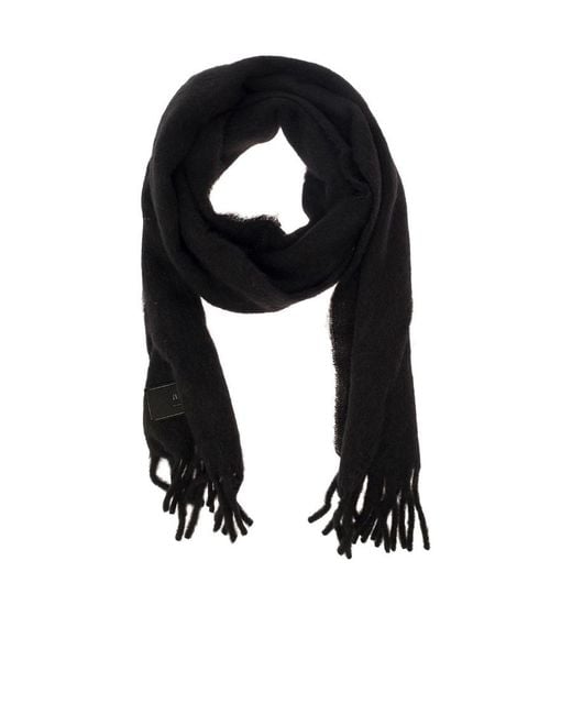 AMI Black Logo Patch Fringed Edge Scarf