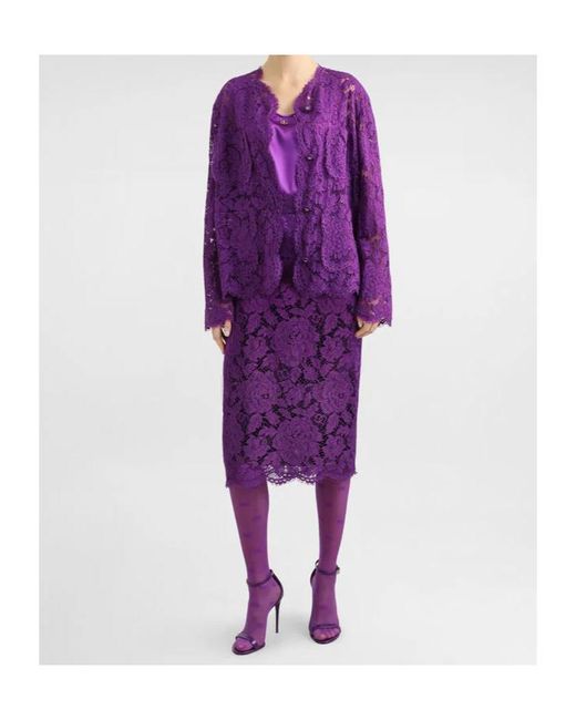 Dolce & Gabbana Purple Lace-Detailing Midi Skirt