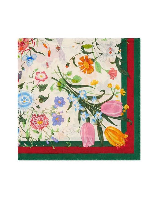 Gucci White Flora Web Print Shawl