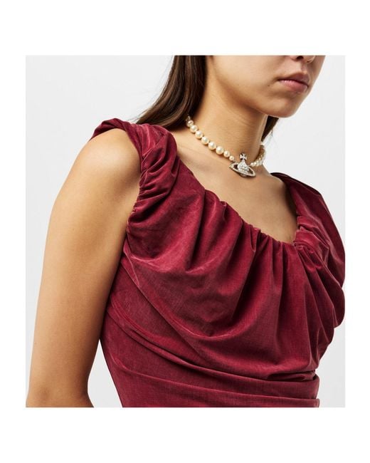 Vivienne Westwood Red Ruched Velvet Off-The-Shoulder Mini Dress