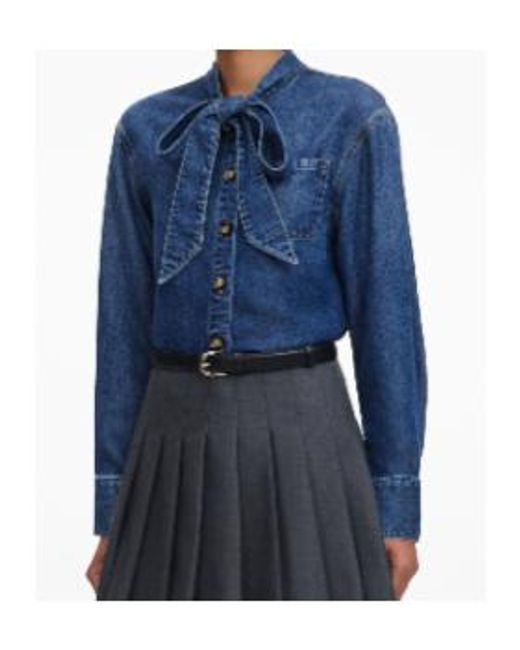 Self-Portrait Blue Pussy-Bow Buttoned Shirt