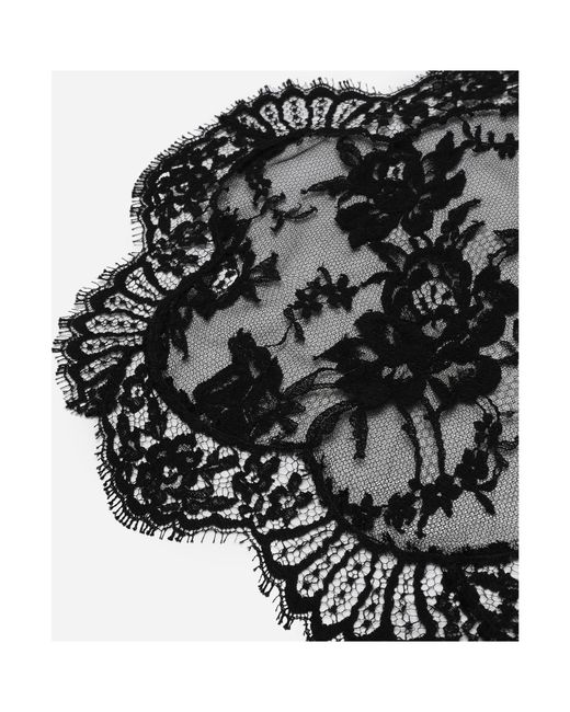 Dolce & Gabbana Black Flower Detailed Asymmetrical Lace Top