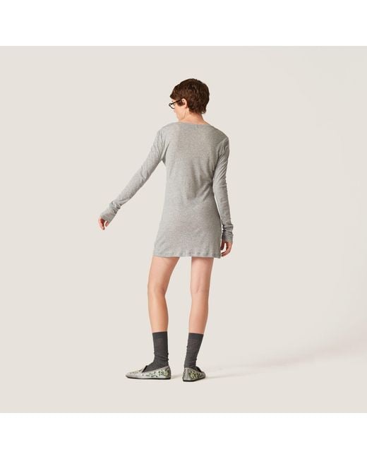 Miu Miu Gray Ribbed Knit Jersey Dress
