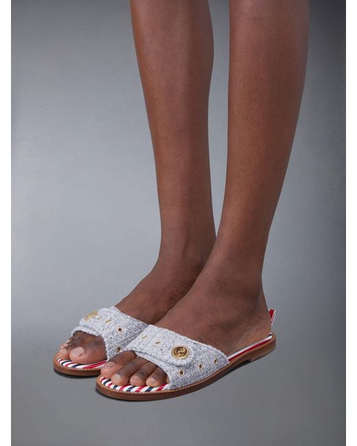 Thom Browne White Tweed Slip-On Sandals