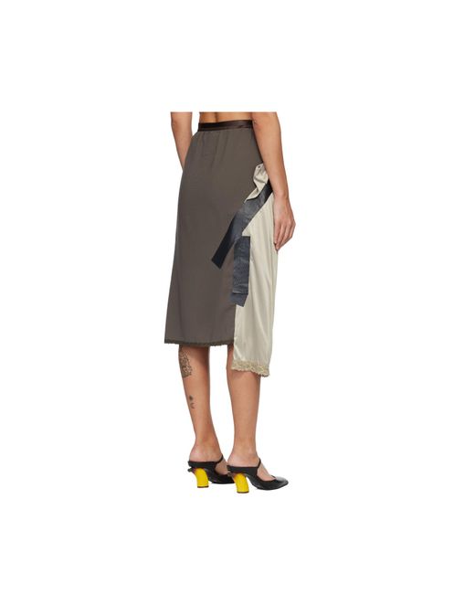 Maison Mihara Yasuhiro Natural Lace-Trimmed Midi Skirt