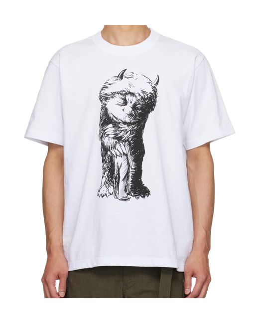 Sacai White Graphic-Print Cotton T-Shirt for men