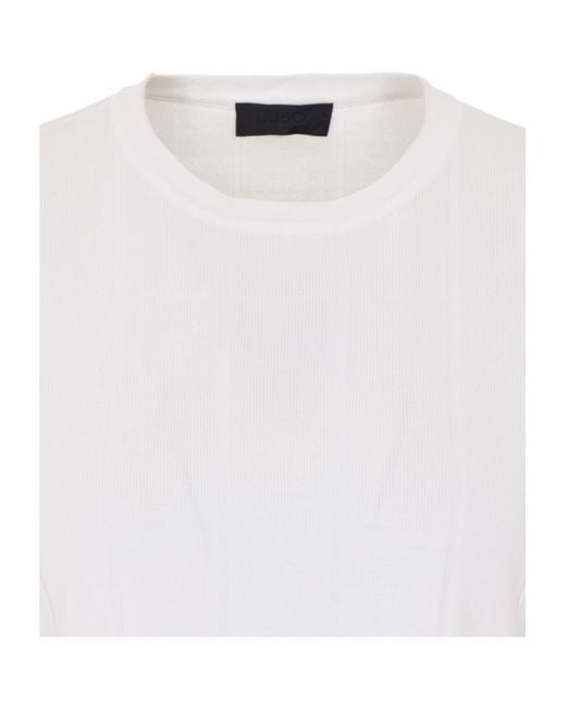 Liu Jo White Fringed Hem Knitted Top