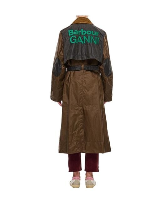 Barbour Brown X Ganni Waxed Trench Coat
