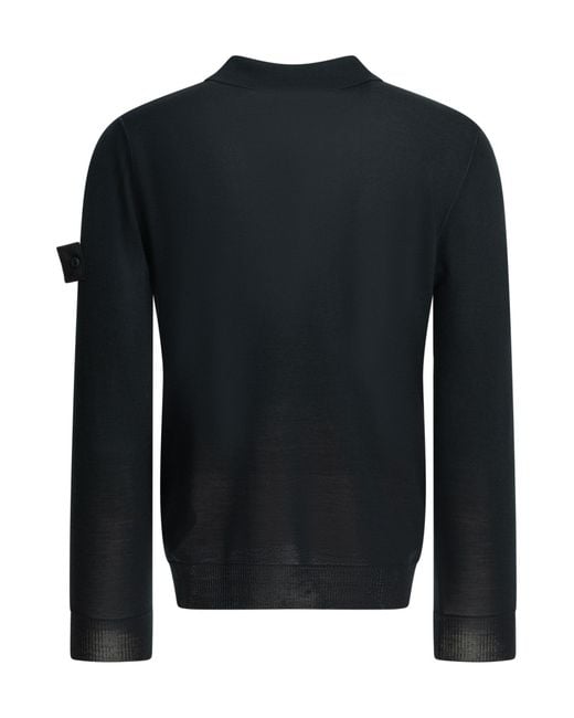 Stone Island Black Long Sleeve Polo Shirt for men