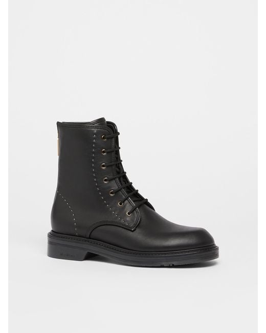 Max Mara Black Leather Combat Boots