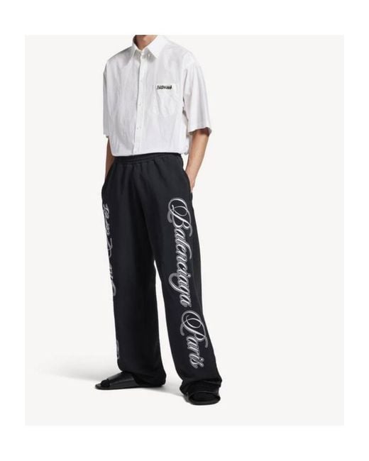 Balenciaga Black Baggy Cursive Wide-Leg Pants for men