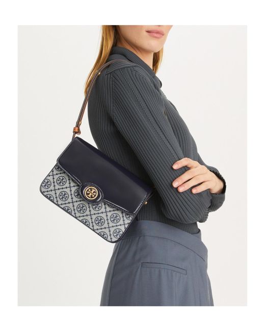 Tory Burch Blue Robinson Monogram-Pattern Shoulder Bag