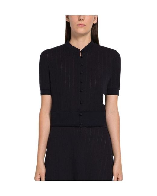 Thom Browne Blue Pointelle Knit Short-Sleeve Cardigan