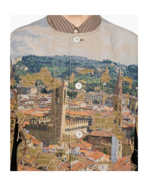 Junya Watanabe Natural Tapestry-Print Frayed Jacket for men