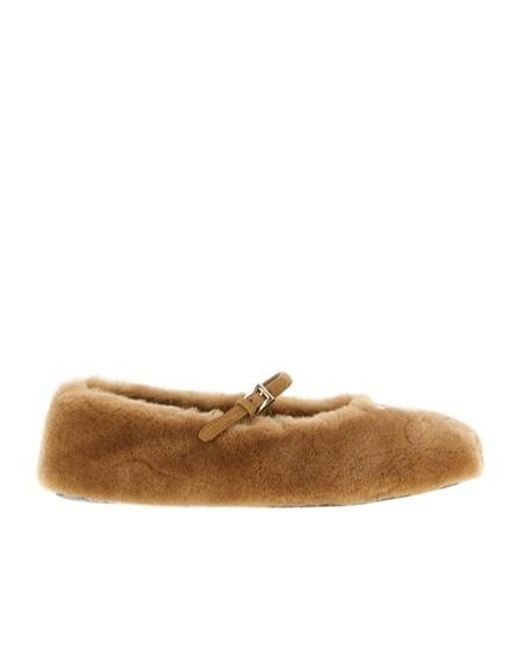 Prada Brown Round-Toe Ballerinas