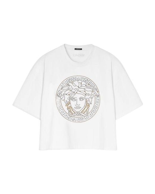 Versace White Medusa-Print Cotton T-Shirt