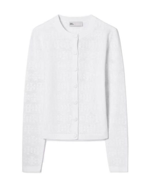 Tory Burch White Pointelle Knit Cardigan