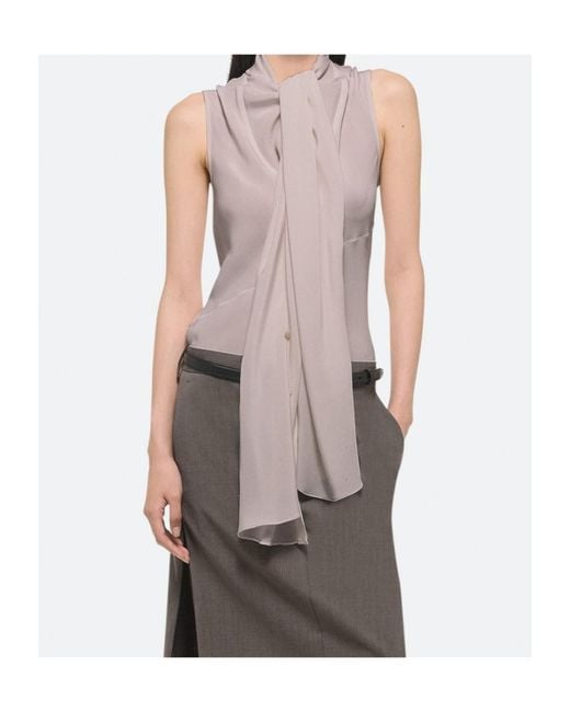 Helmut Lang Purple Scarf V-Neck Blouse
