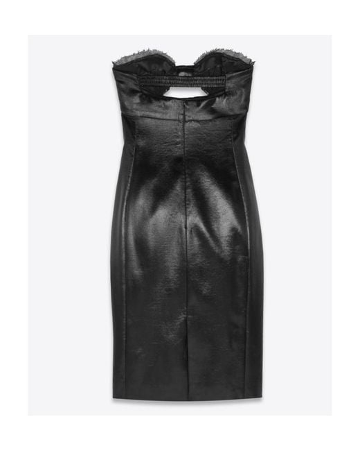 Saint Laurent Black Strapless Cut-Out Satin Dress