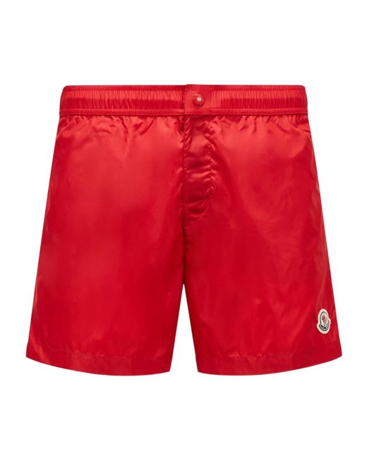 Moncler Red Logo Patch Stripe Detailed Swim Shorts for men