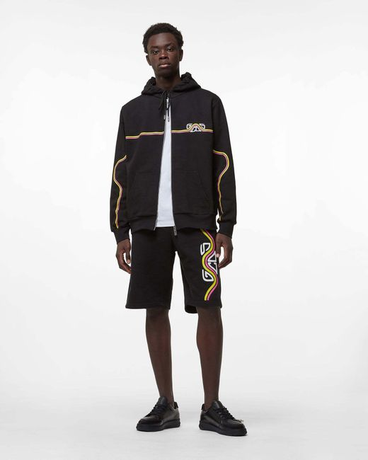 Gcds Black Waved Logo Zip-Up Hoodie for men